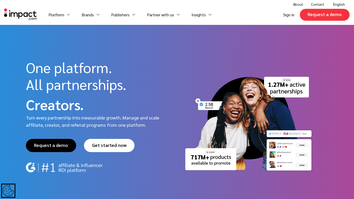 Interface de la plateforme de gestion d'affiliation Impact