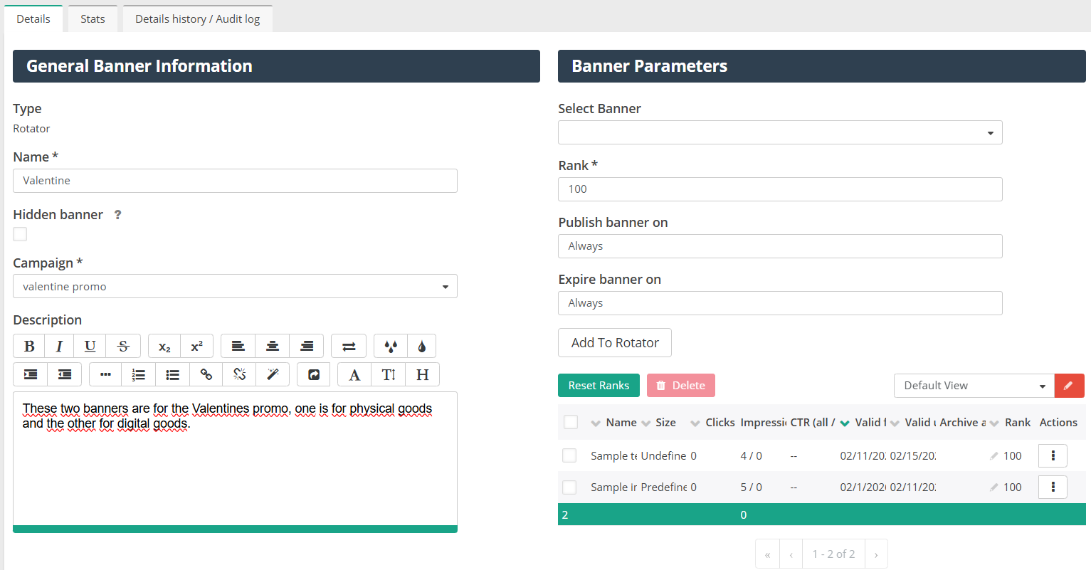 Configuration d'un rotateur de bannières pour une campagne promotionnelle