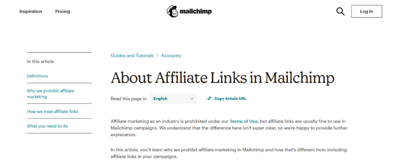 mailchimp affiliate links guide