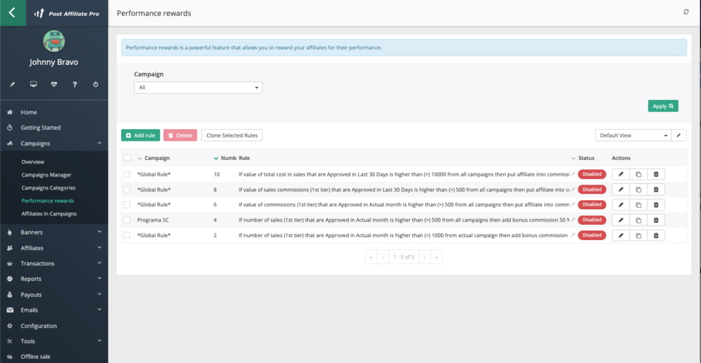 Récompenses de performance dans Post Affiliate Pro