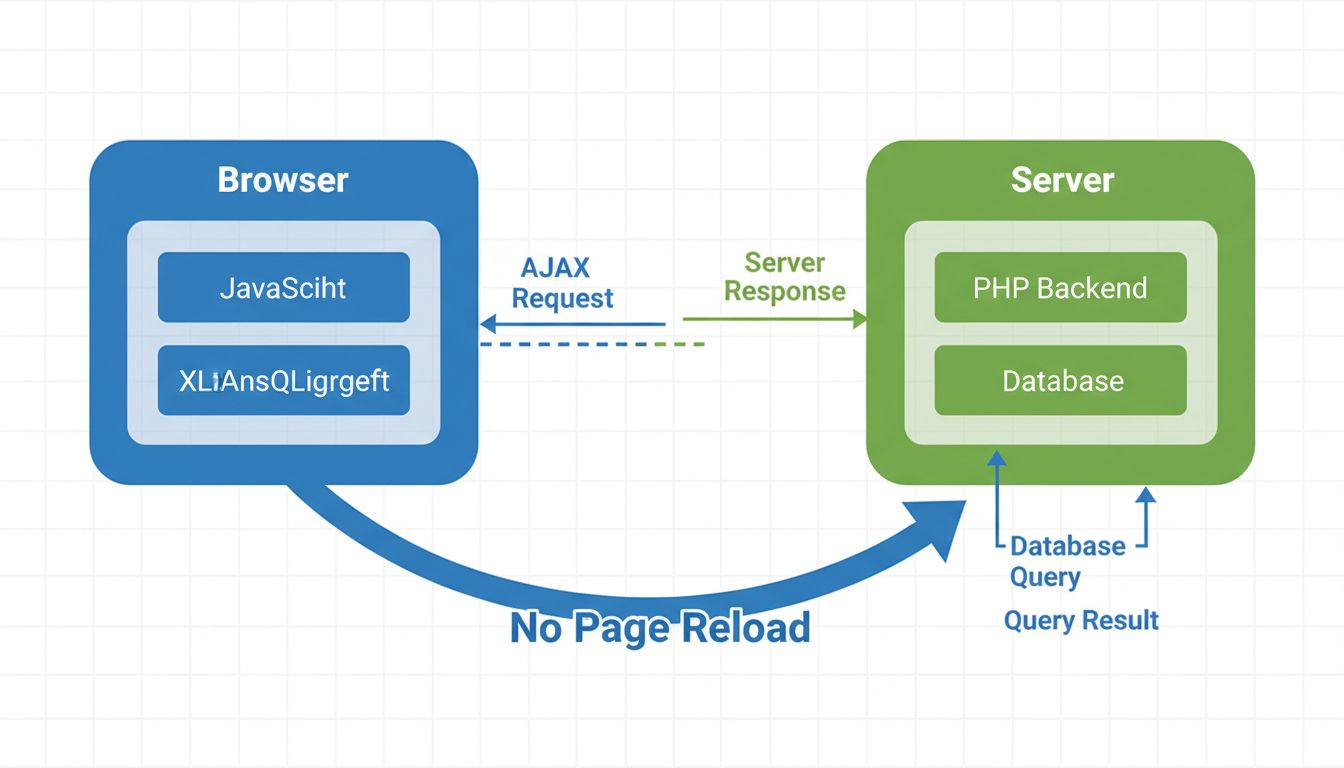 Diagramme du flux de communication AJAX montrant l'interaction navigateur-serveur sans rechargement de page