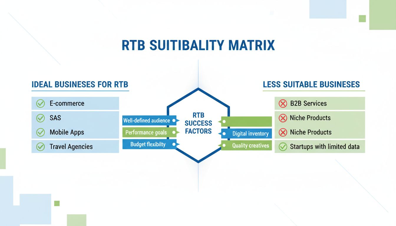 Matrice d'adéquation RTB indiquant les types d'entreprises idéaux ou moins adaptés au real-time bidding