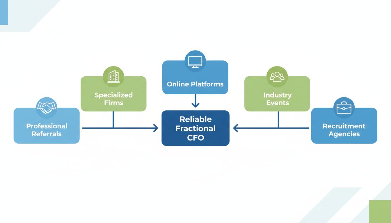 Cinq canaux principaux pour trouver un Directeur Financier Fractionné fiable : recommandations professionnelles, cabinets spécialisés, plateformes en ligne, événements sectoriels et agences de recrutement
