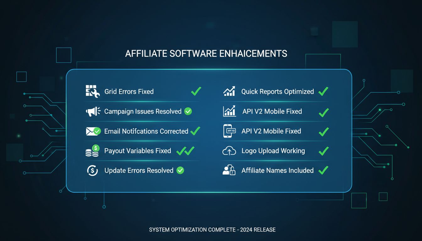 Liste de contrôle des corrections de bugs et des améliorations système pour PostAffiliatePro