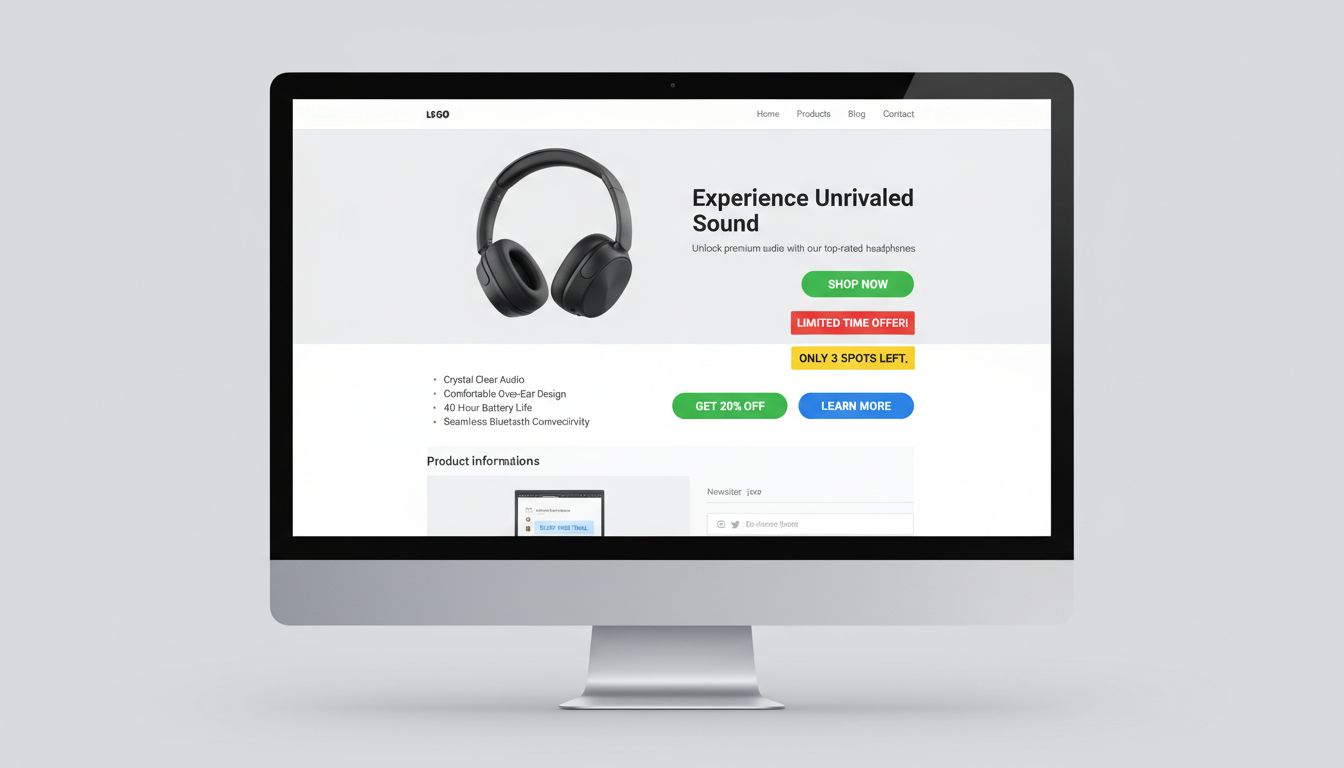 Professional affiliate marketing landing page showing multiple CTA button examples with urgency messaging and proper placement