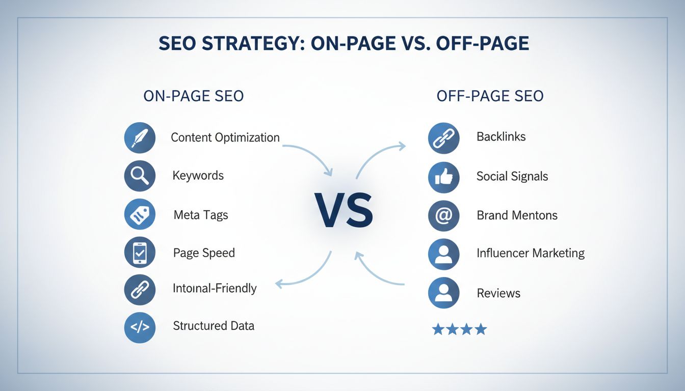 Diagramme comparatif SEO On-Page vs Off-Page