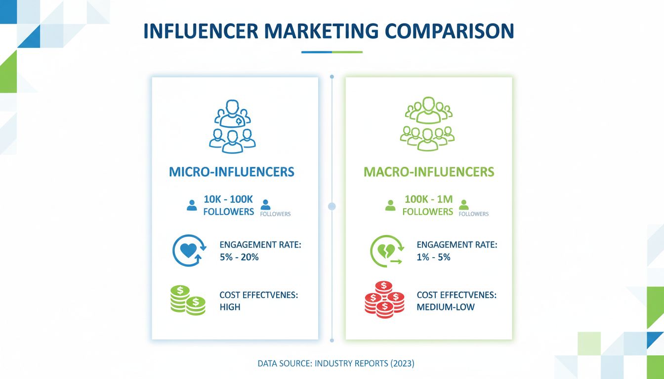 Comparaison micro-influenceur vs macro-influenceur : nombre d'abonnés, taux d'engagement et rentabilité