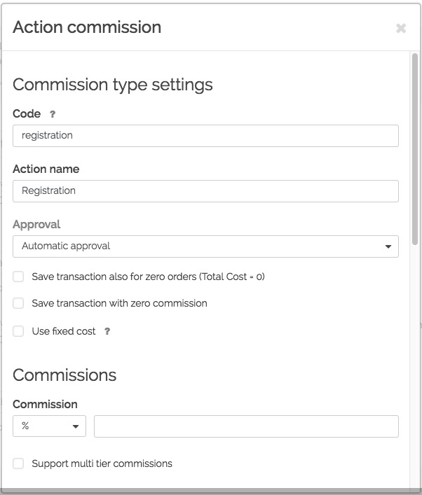 Commission à l’action dans Post Affiliate Pro