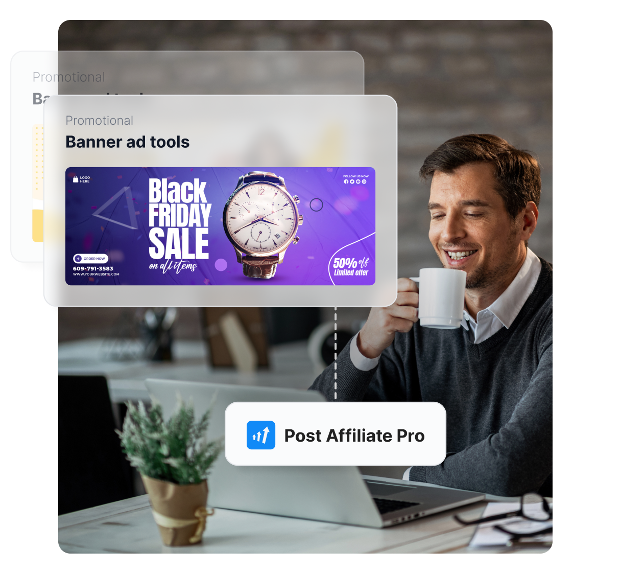 Saviez-vous que les coupons augmentent les ventes de 37% ? Post Affiliate Pro vous permet de créer divers matériels promotionnels, y compris des bannières publicitaires et des coupons.