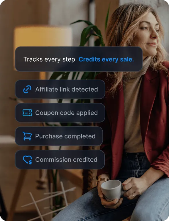 Un overlay de logiciel de suivi d'affiliation montrant un code de suivi installé, la mesure des performances des affiliés et les informations sur les campagnes.