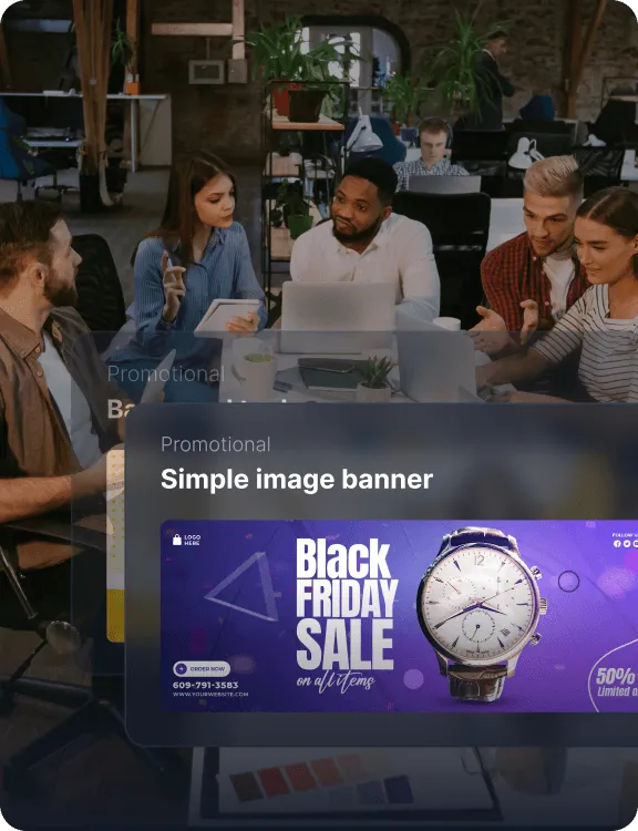 Un overlay de matériel promotionnel montrant une bannière d'image personnalisée pour une vente du Black Friday.