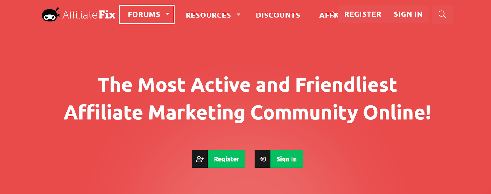 Page d'accueil Affiliate Fix - plateforme communautaire populaire de marketing d'affiliation