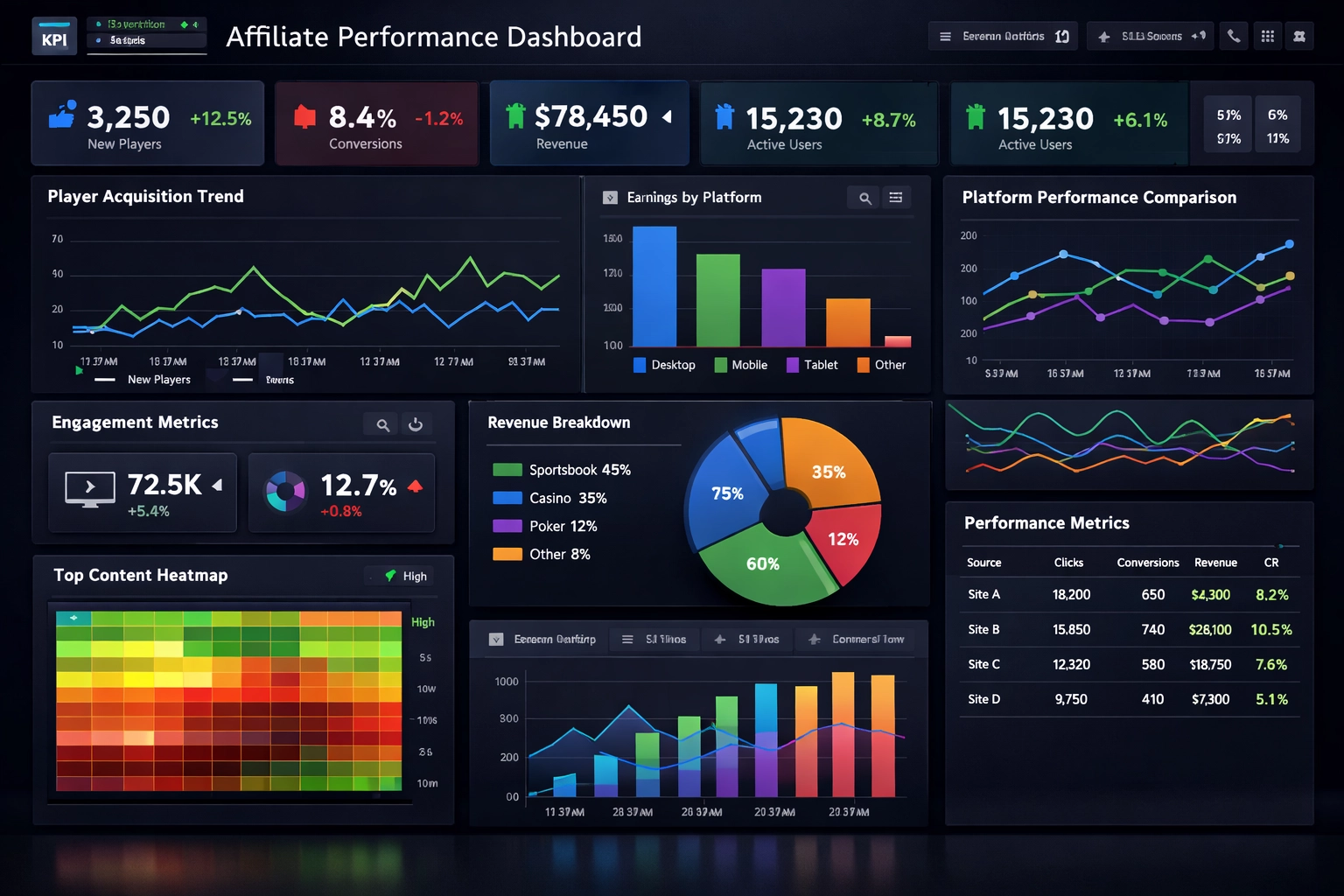 Analytics dashboard for betting affiliate performance