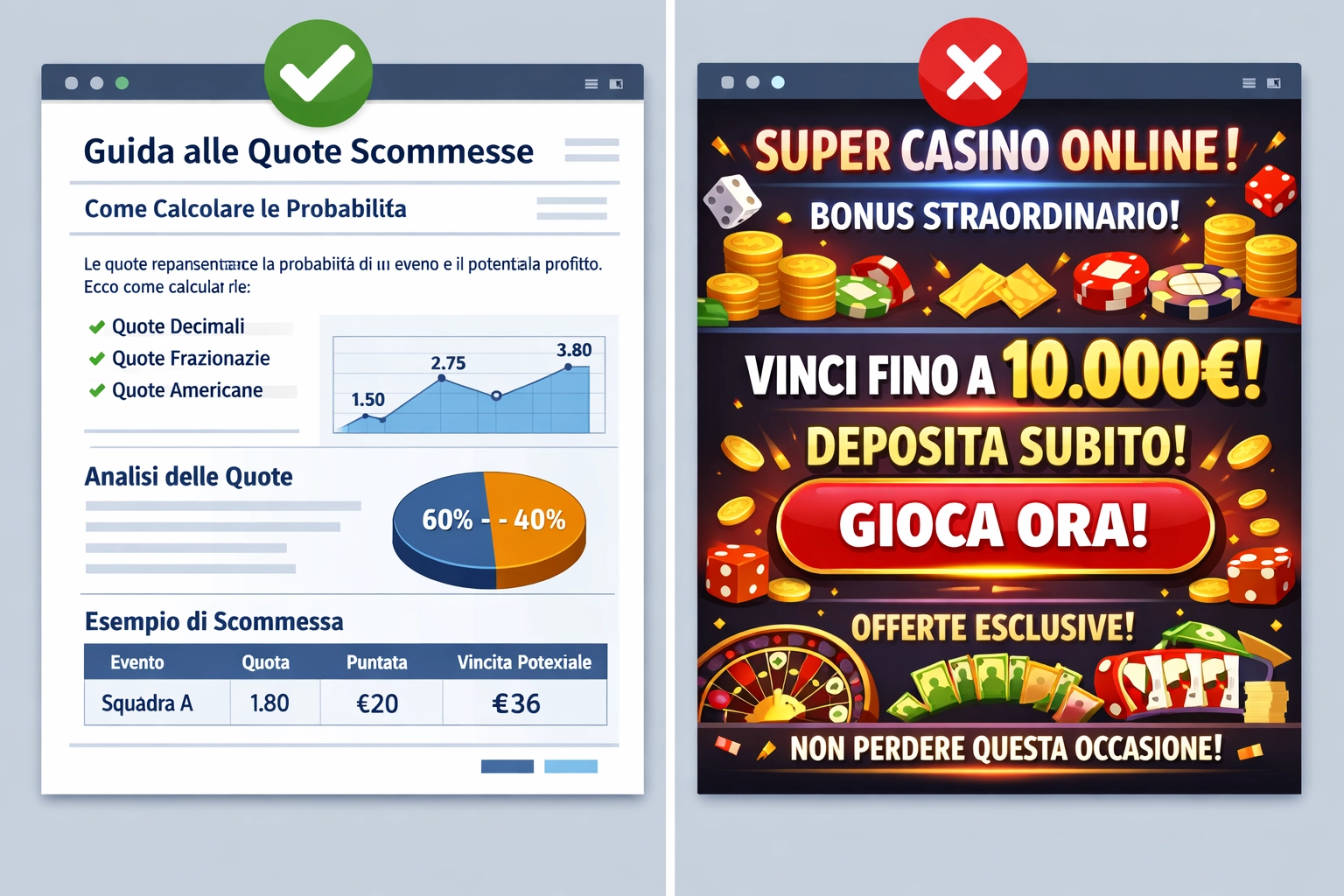 Exemples de contenu affilié conforme et non conforme