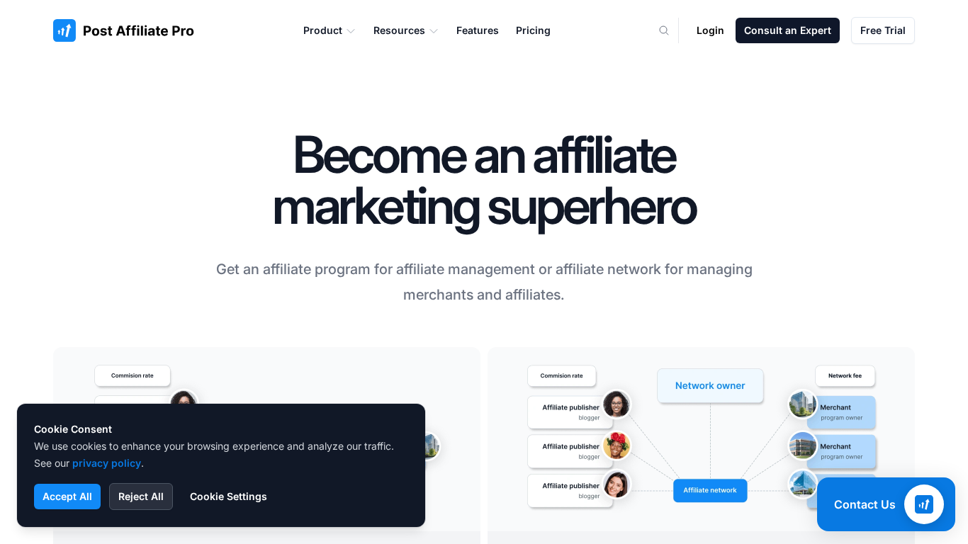 Tableau de bord PostAffiliatePro montrant l’interface de configuration en page