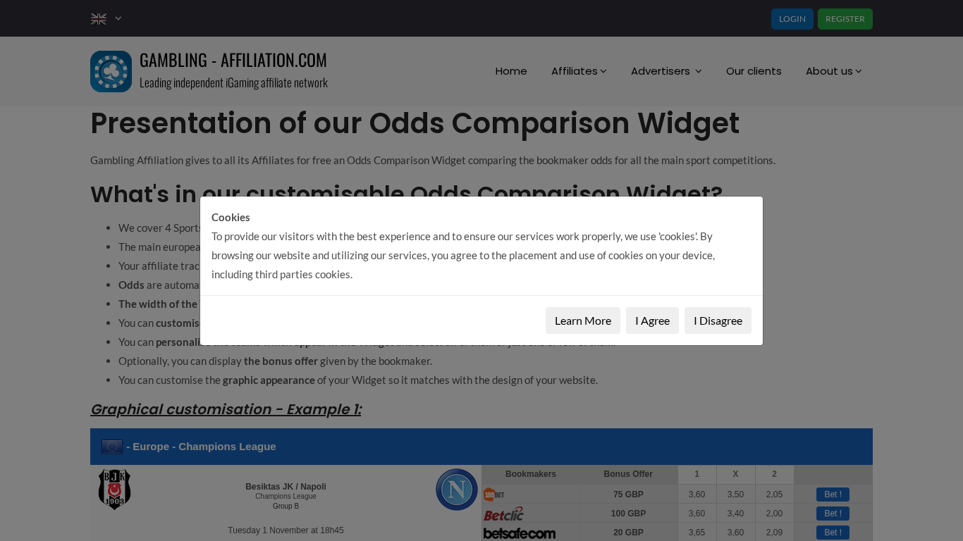 Widget de comparaison de cotes Gambling Affiliation