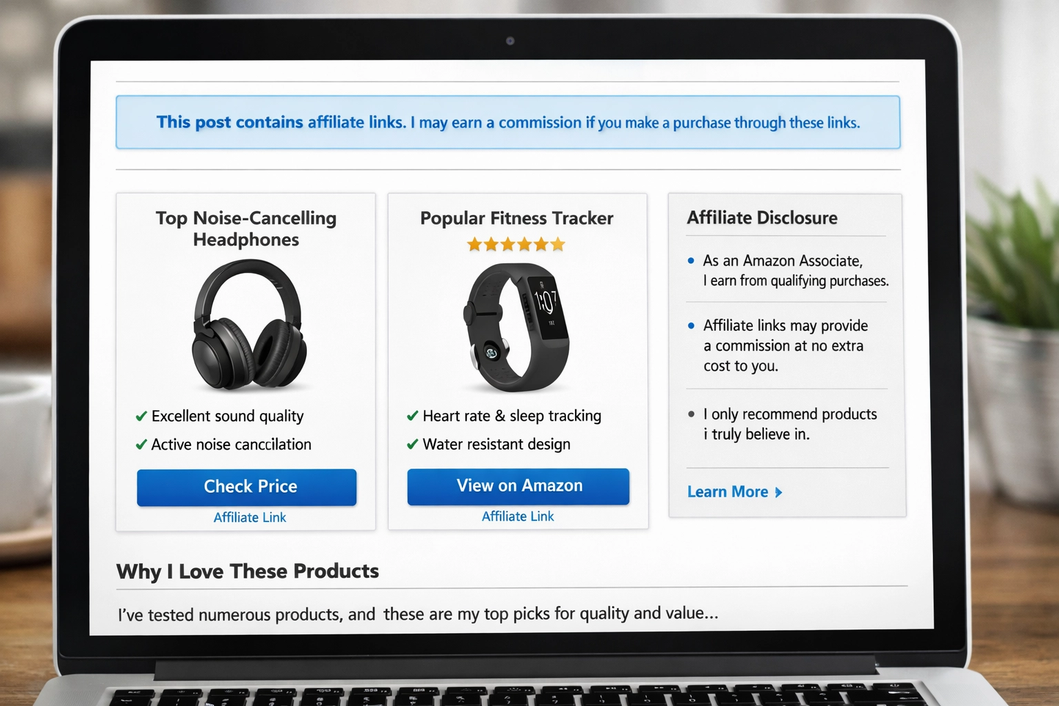 Article de blog avec exemple de mention d’affiliation