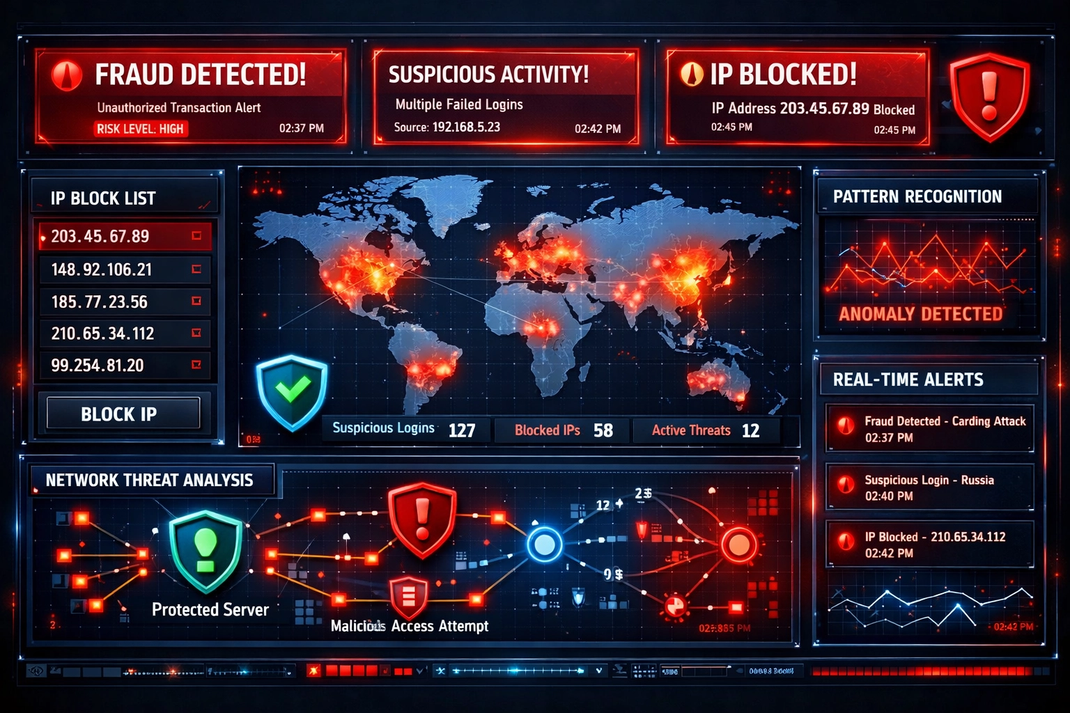 Tableau de bord avancé de détection de fraude avec alertes en temps réel et surveillance de la sécurité