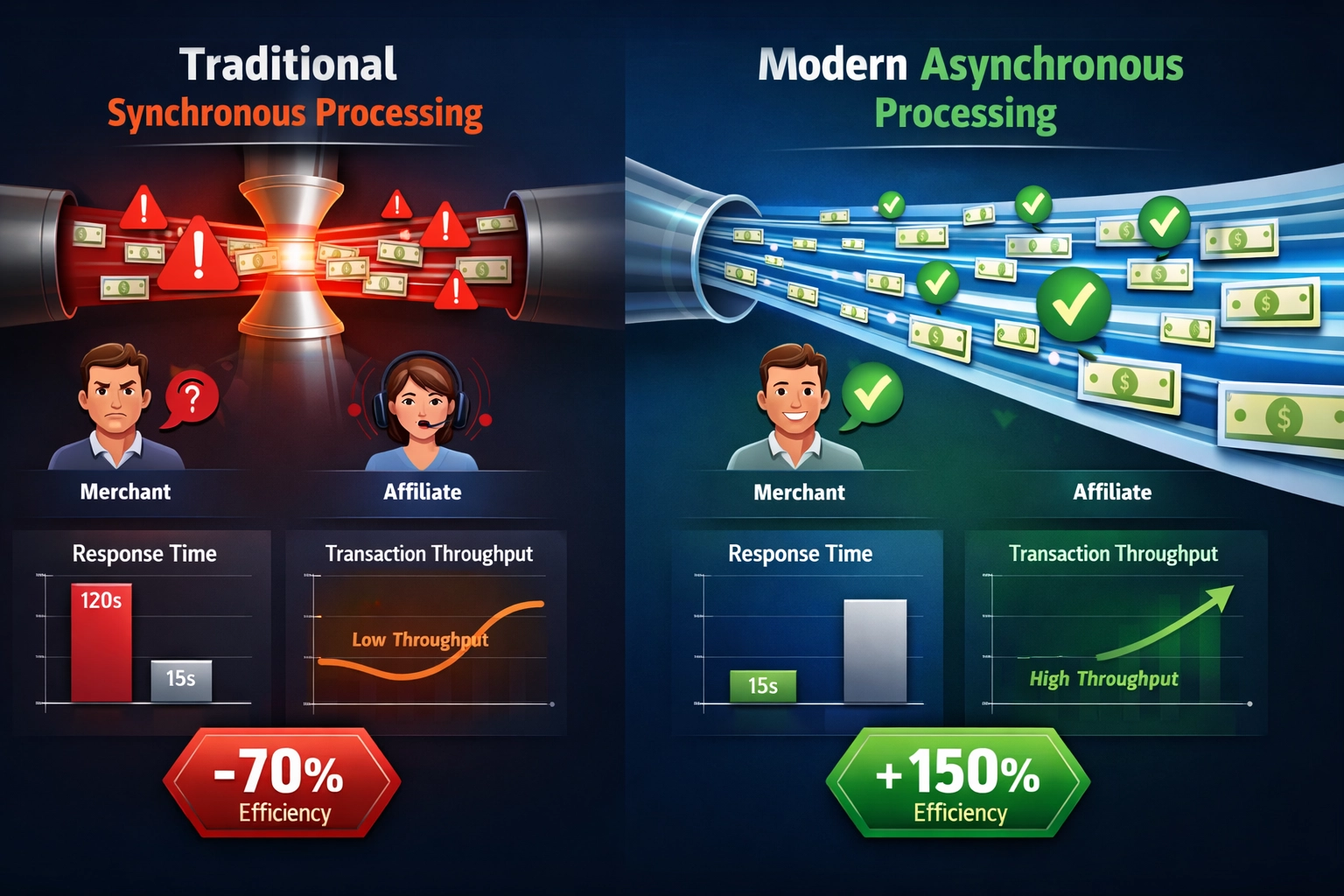 Visualisation comparative des performances entre traitement traditionnel et moderne des paiements