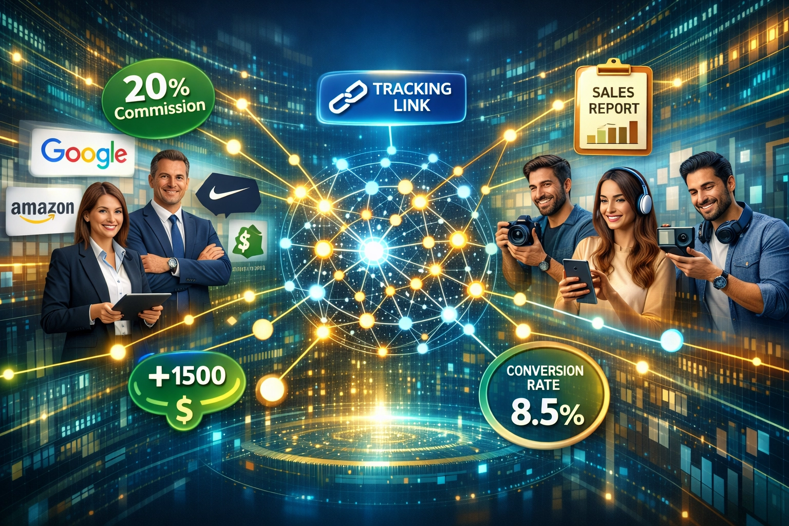 Réseaux d'affiliation reliant annonceurs et affiliés via des connexions numériques