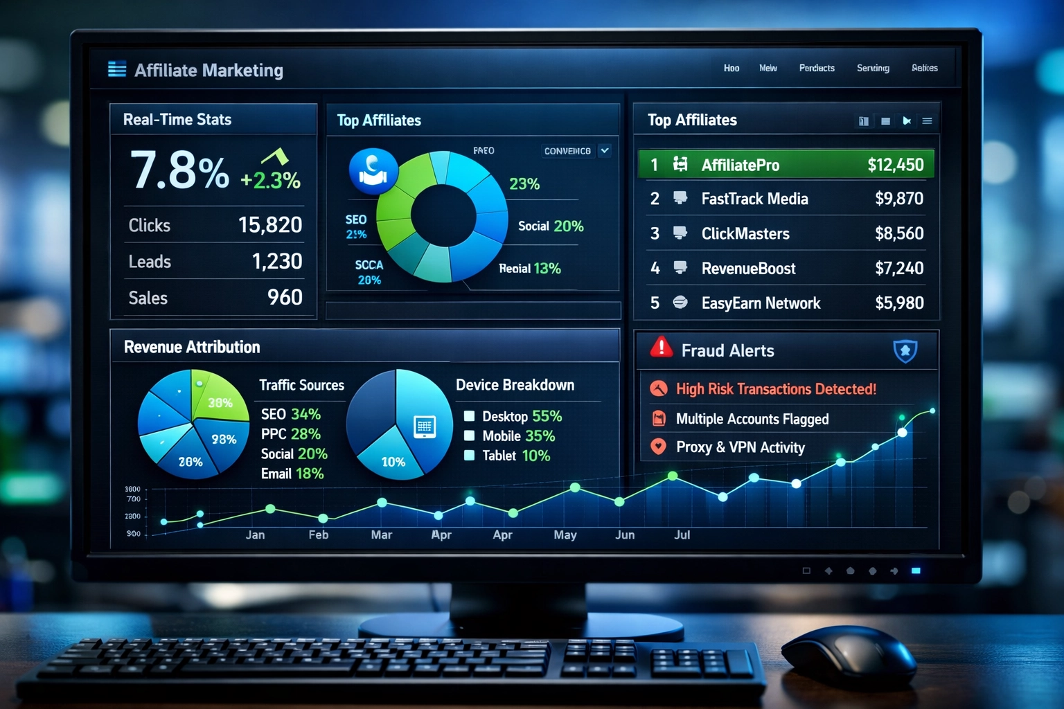 Tableau de bord analytique avec indicateurs de performance