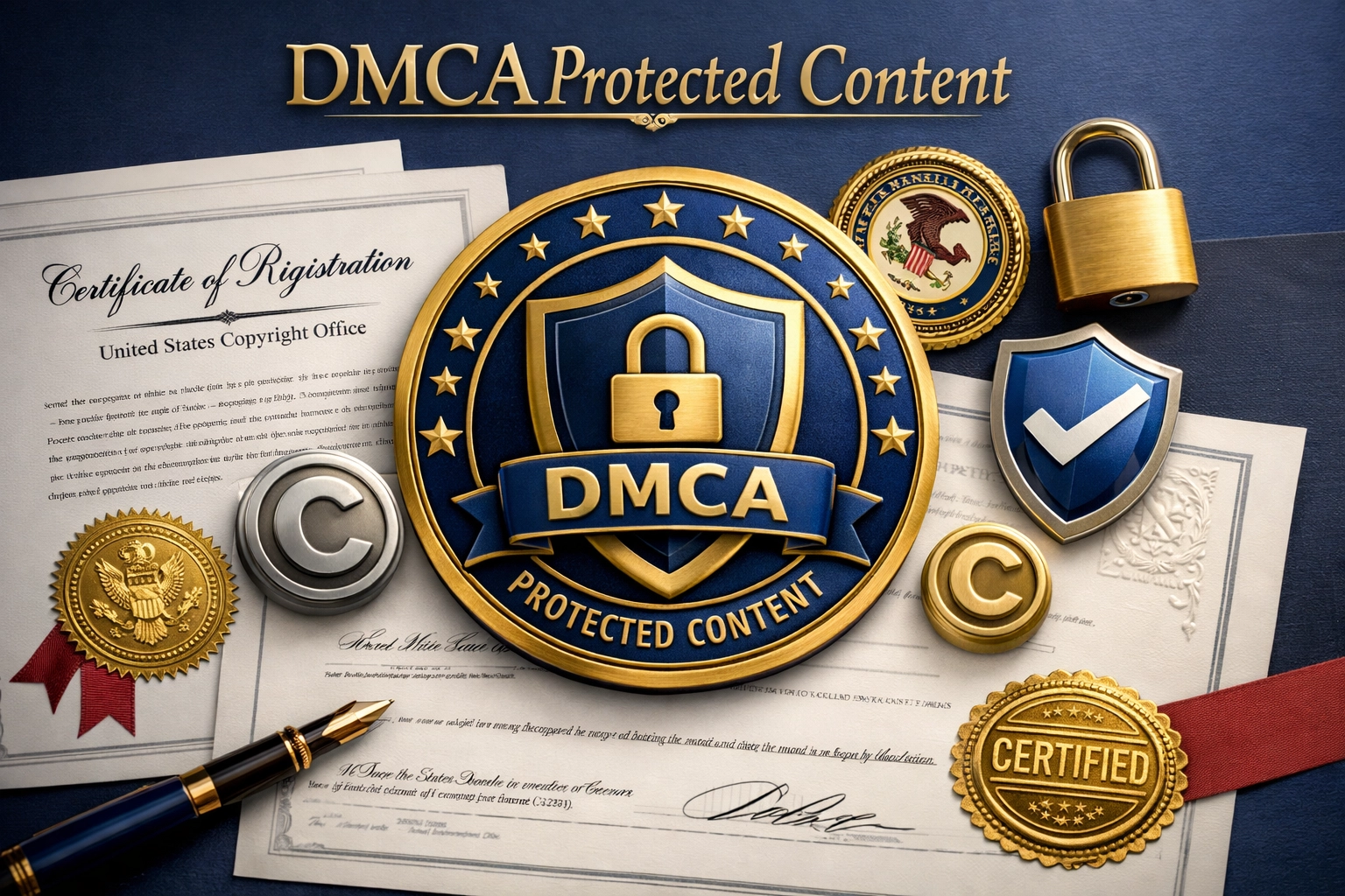 Badge DMCA de protection et documentation d’enregistrement au copyright