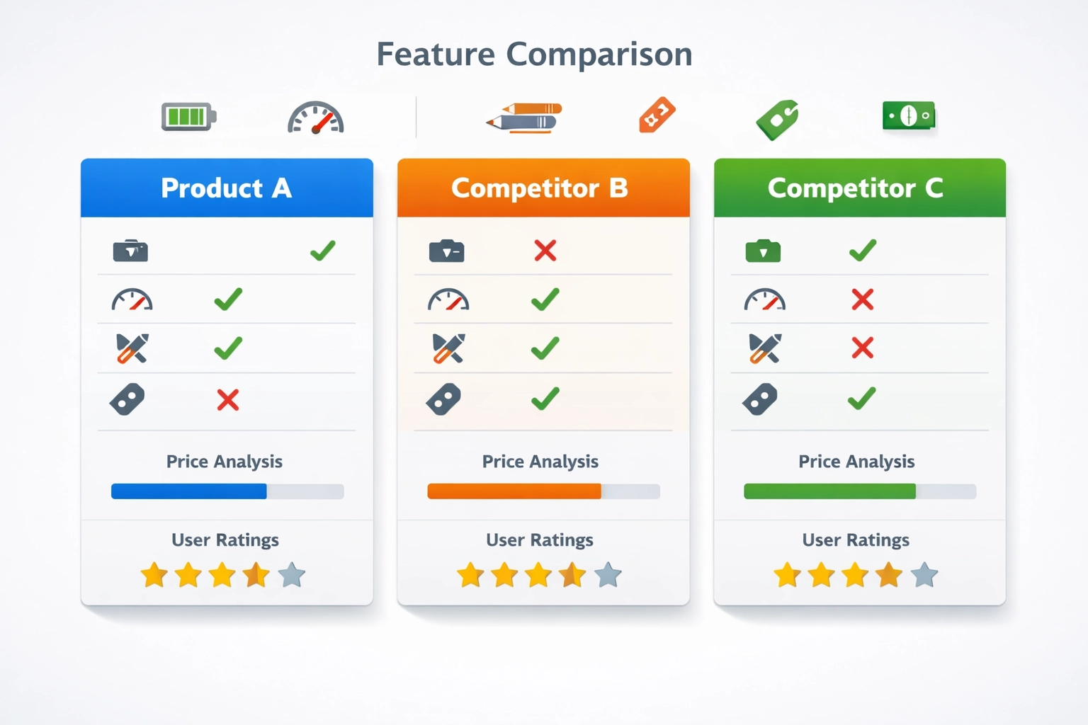 Visualisation d’un cadre de comparaison de produits avec analyse des fonctionnalités