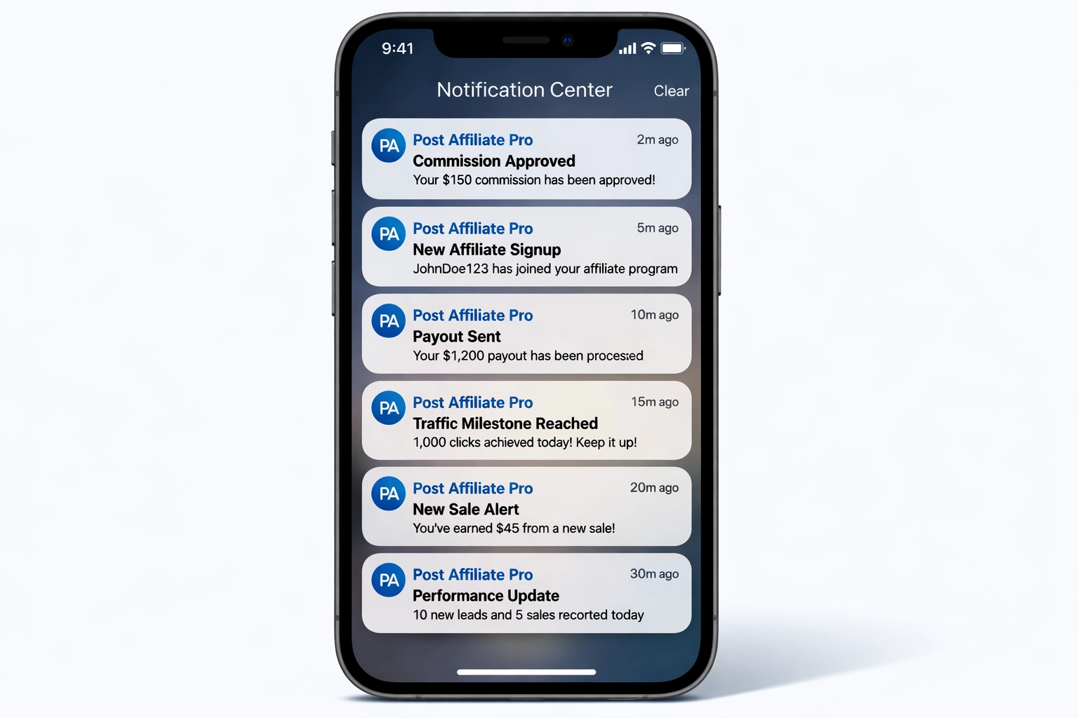Notifications mobiles iOS pour mises à jour d'affiliés
