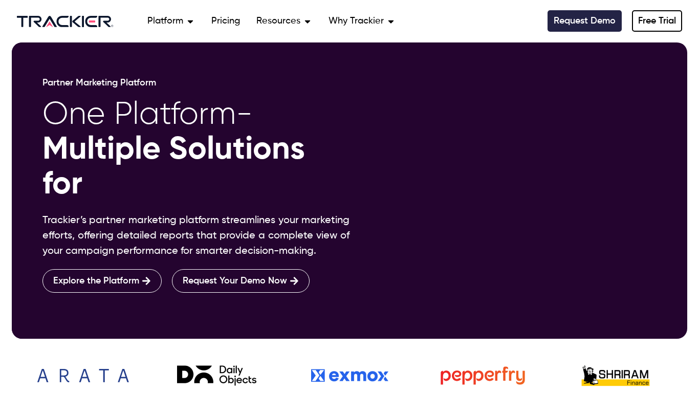 Page d'accueil de la plateforme Trackier d'affiliation