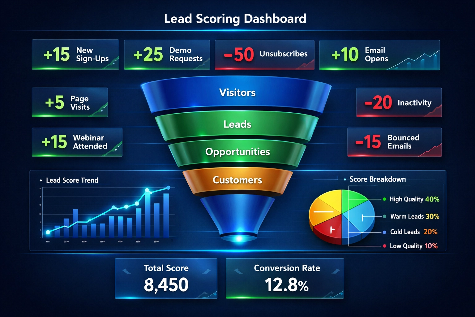 Tableau de bord de lead scoring avec analytics et indicateurs de performance