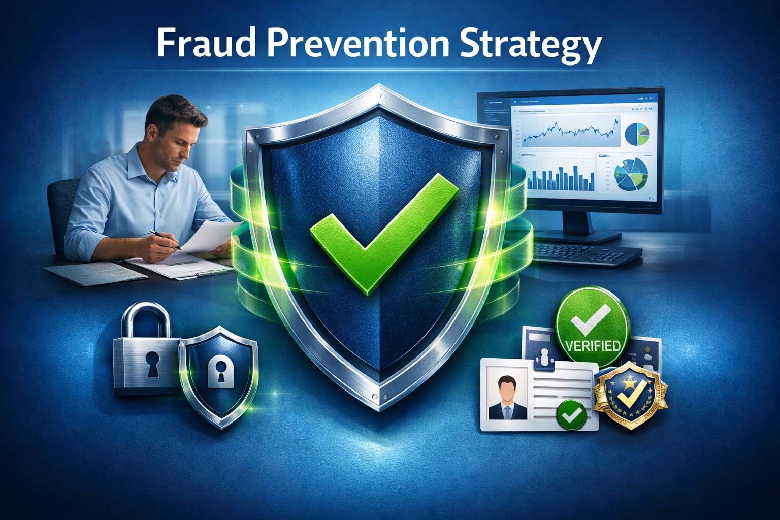 Security shield with fraud prevention strategy elements