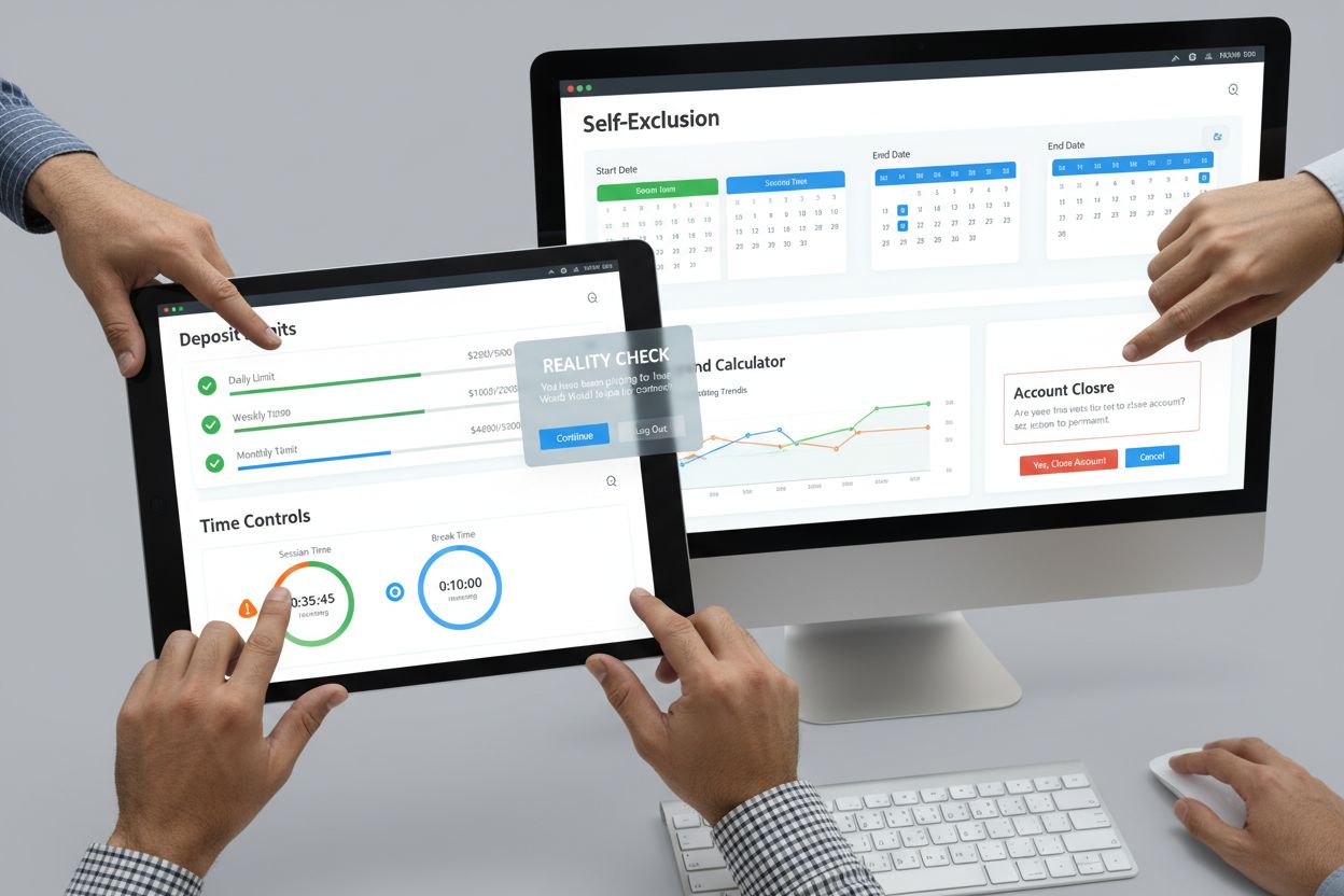 Tableau de bord des outils de protection des joueurs montrant les limites de dépôt, contrôles de temps et options d’auto-exclusion