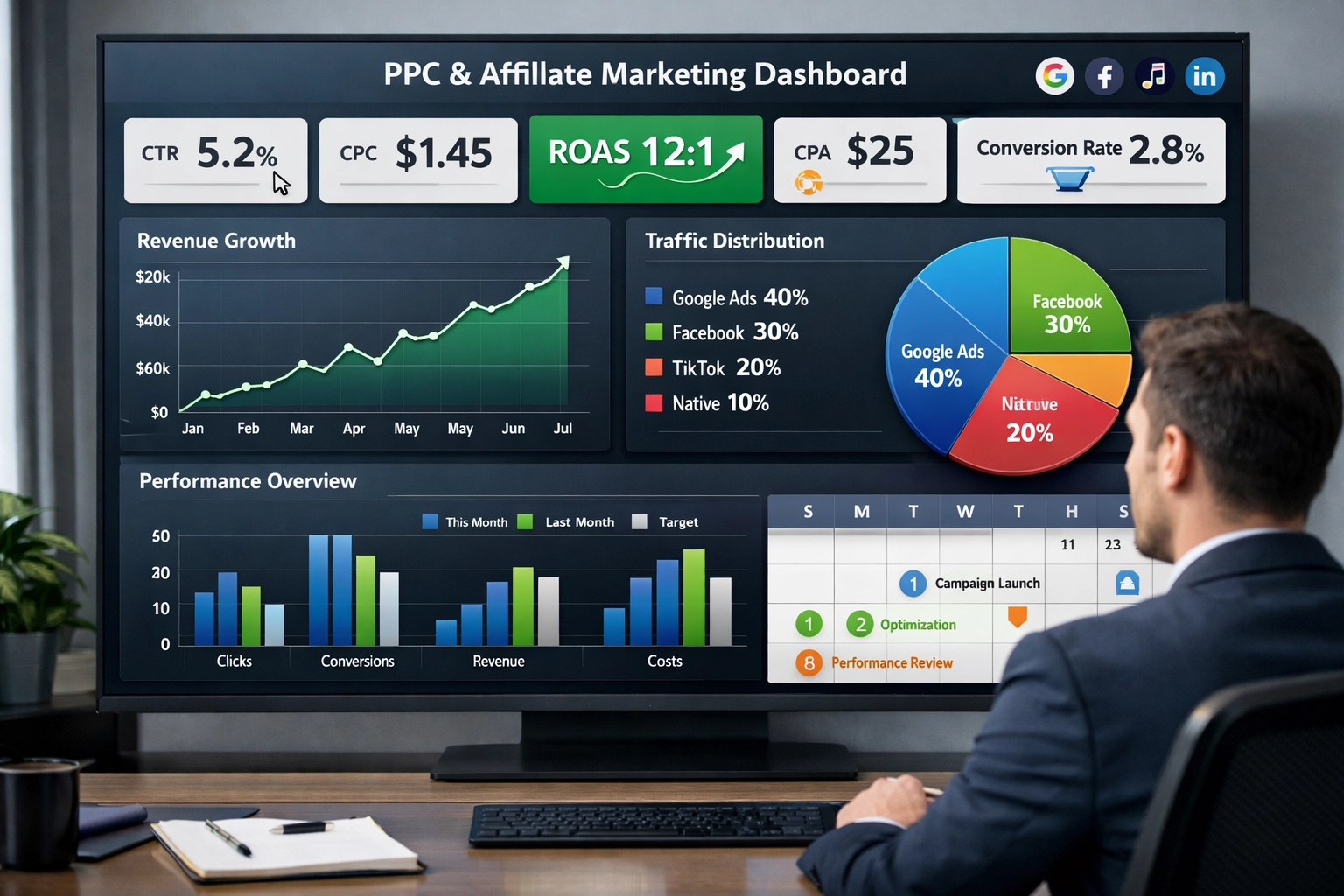 Tableau de bord des KPI et métriques PPC pour le marketing d'affiliation