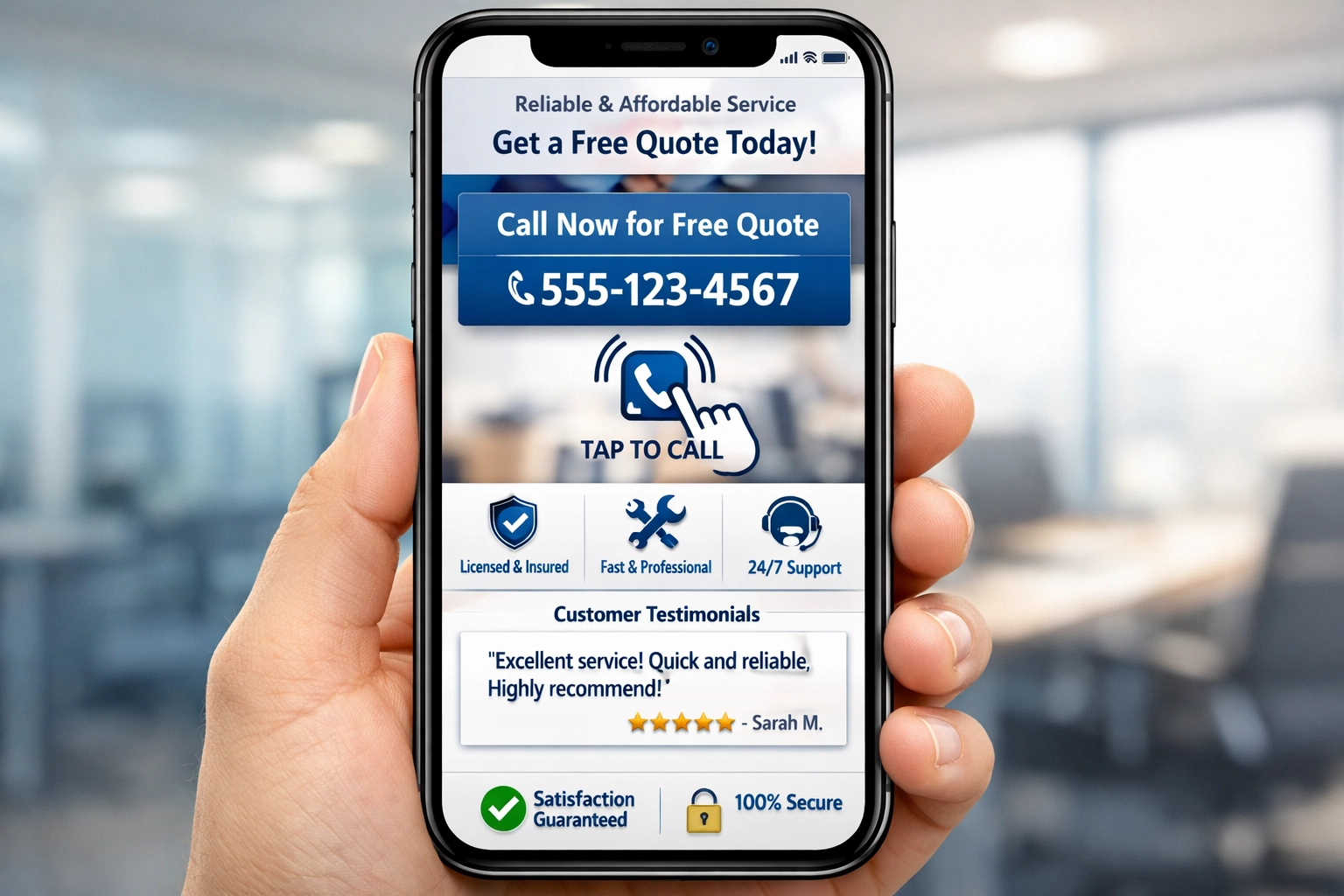Landing page optimisée mobile pour campagnes pay per call avec bouton d'appel à l’action bien visible