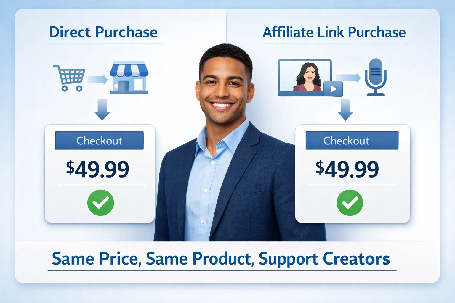 Comparaison de prix pour le consommateur montrant des tarifs identiques pour les achats directs et affiliés