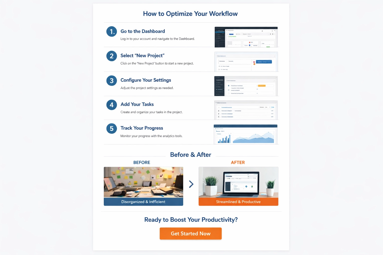 Mise en page professionnelle de tutoriel montrant des étapes numérotées avec CTA