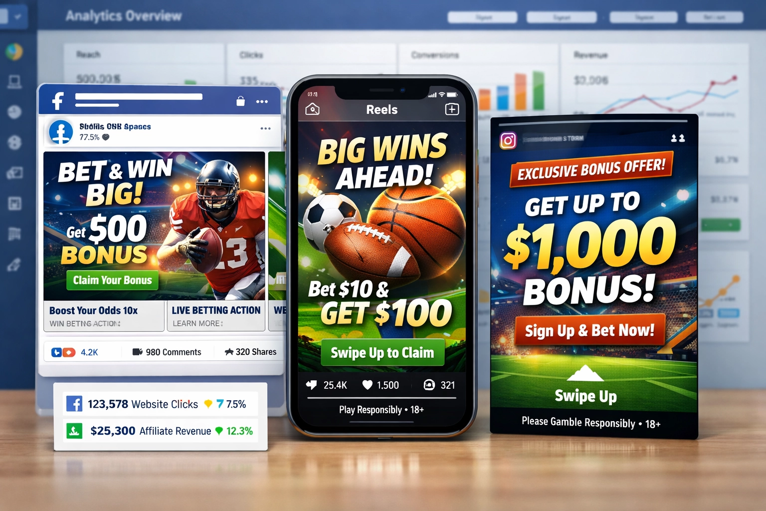Facebook and Instagram betting affiliate ads