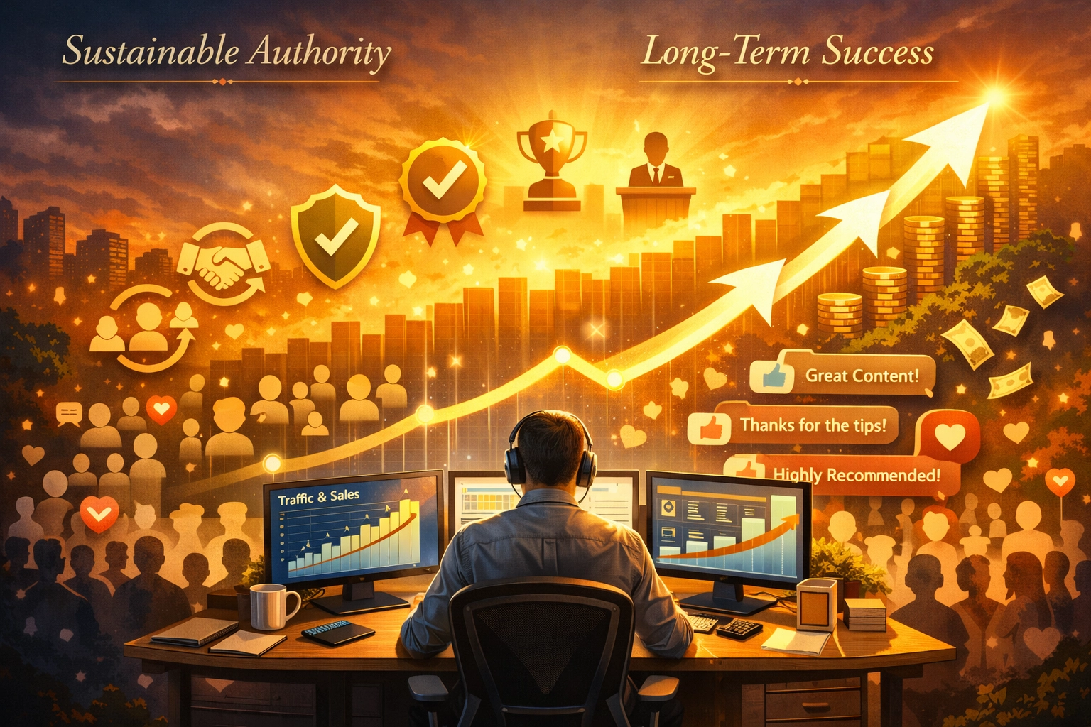 Visualisation dynamique de la croissance montrant l’autorité de l’affilié et la trajectoire de revenus qui se construit dans le temps