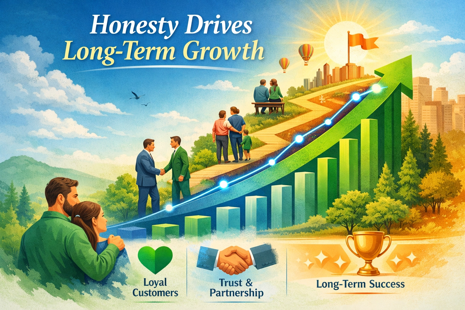 L’honnêteté stimule la croissance à long terme - Illustration de la croissance avec un graphique ascendant