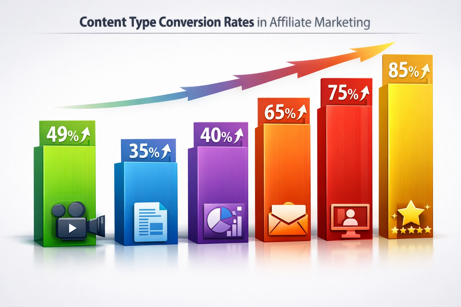 Métriques de performance des types de contenus montrant une augmentation de 49% des conversions pour la vidéo