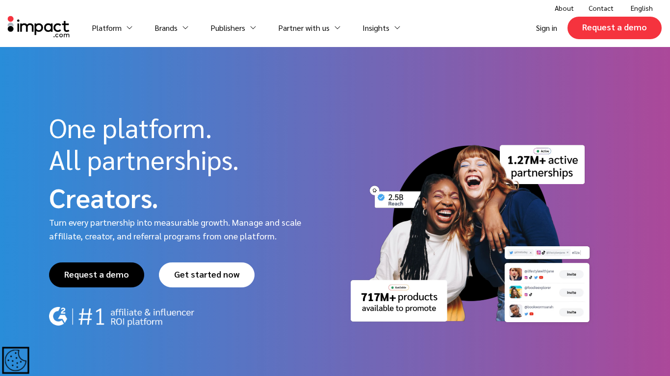 Interface de la plateforme de gestion d'affiliation Impact