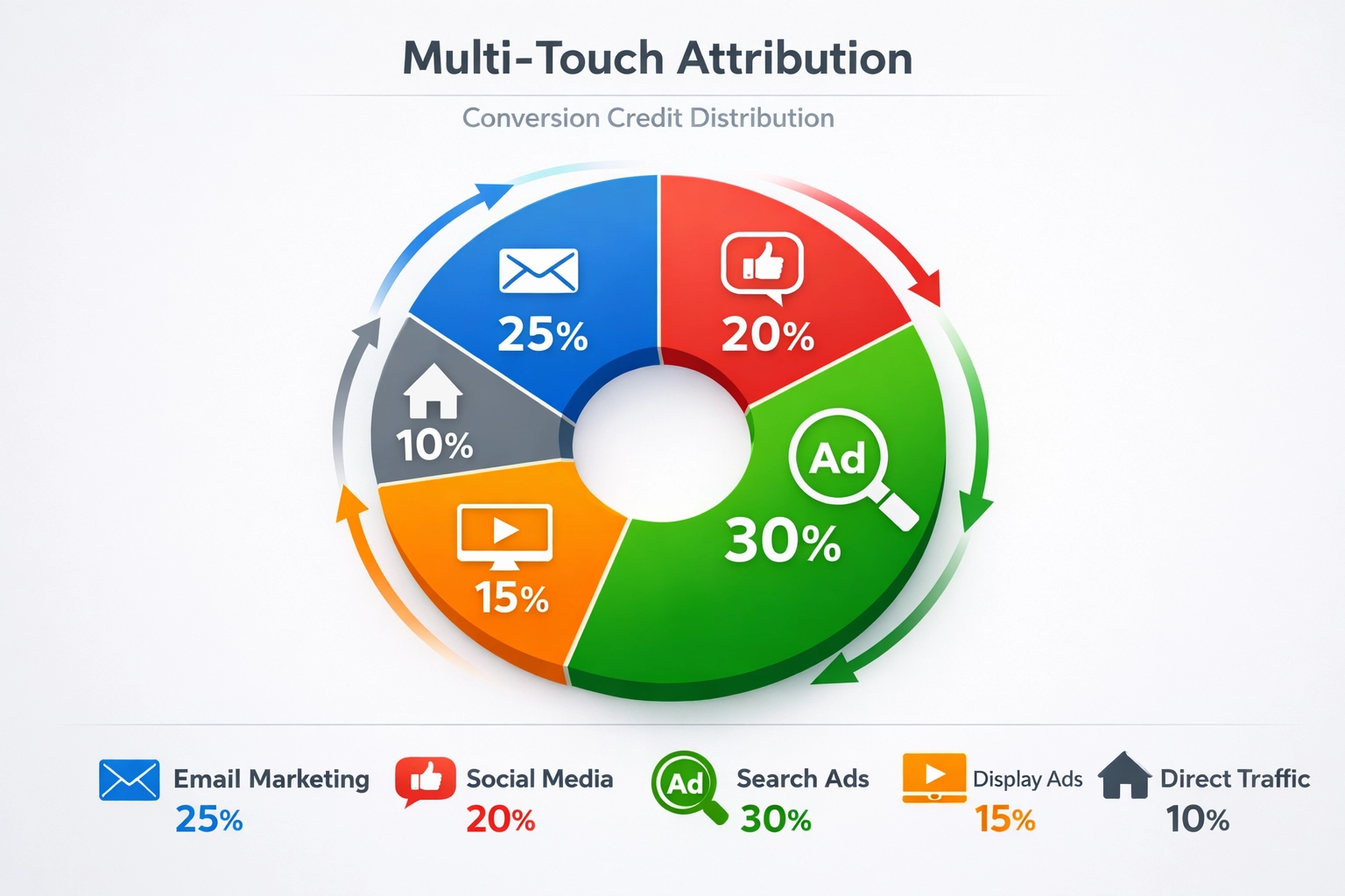 Multi-touch attribution credit distribution across marketing channels