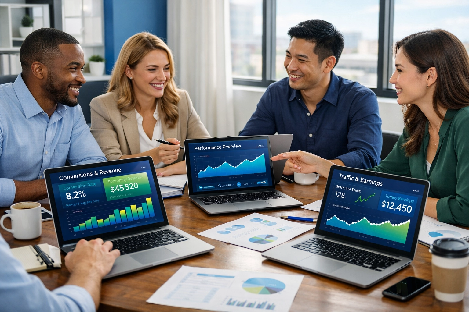 Équipe professionnelle collaborant sur une stratégie d’affiliation