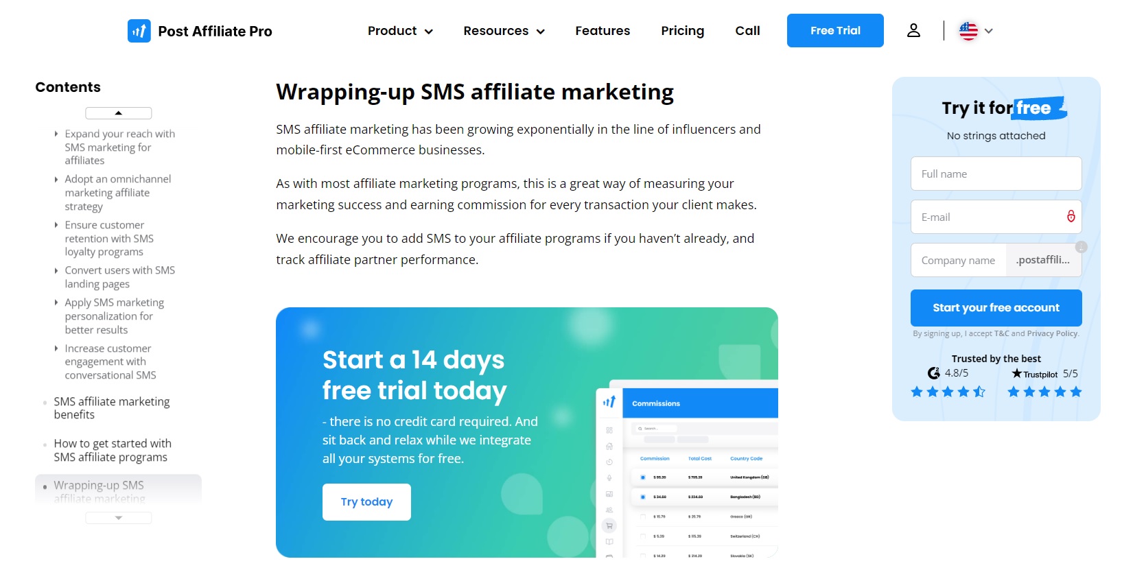 CTAs du blog Post Affiliate Pro