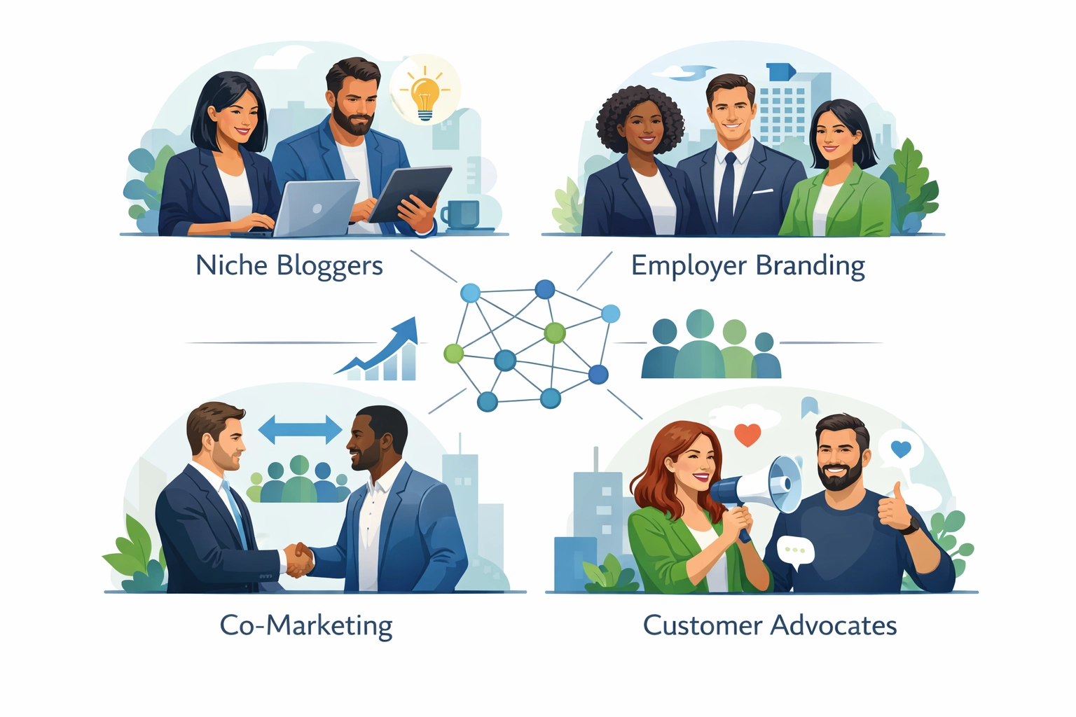 Stratégies non standard de promotion d'affiliation incluant les blogueurs de niche, la marque employeur, le co-marketing et les ambassadeurs clients