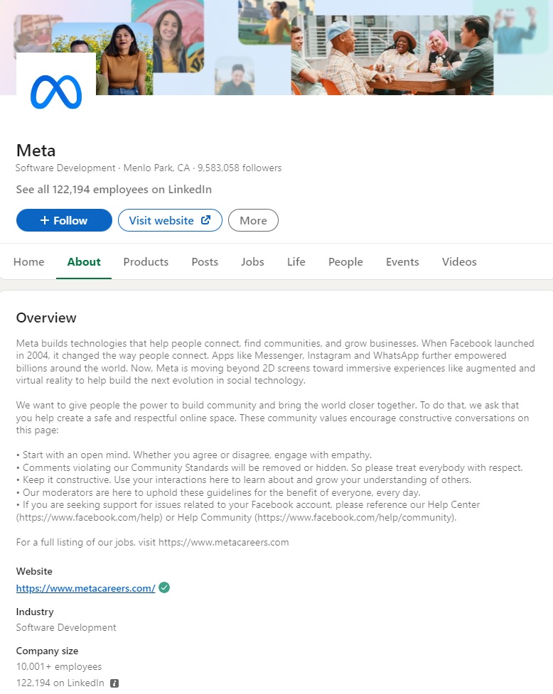 Meta - LinkedIn profile