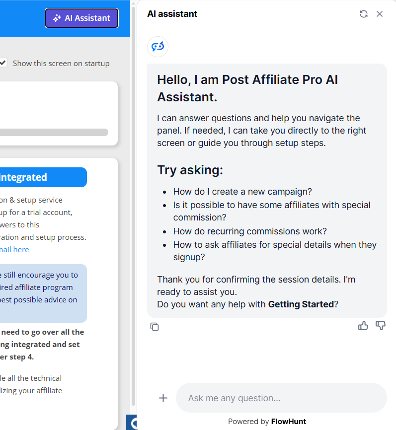 Présentation du chatbot Assistant IA de Post Affiliate Pro