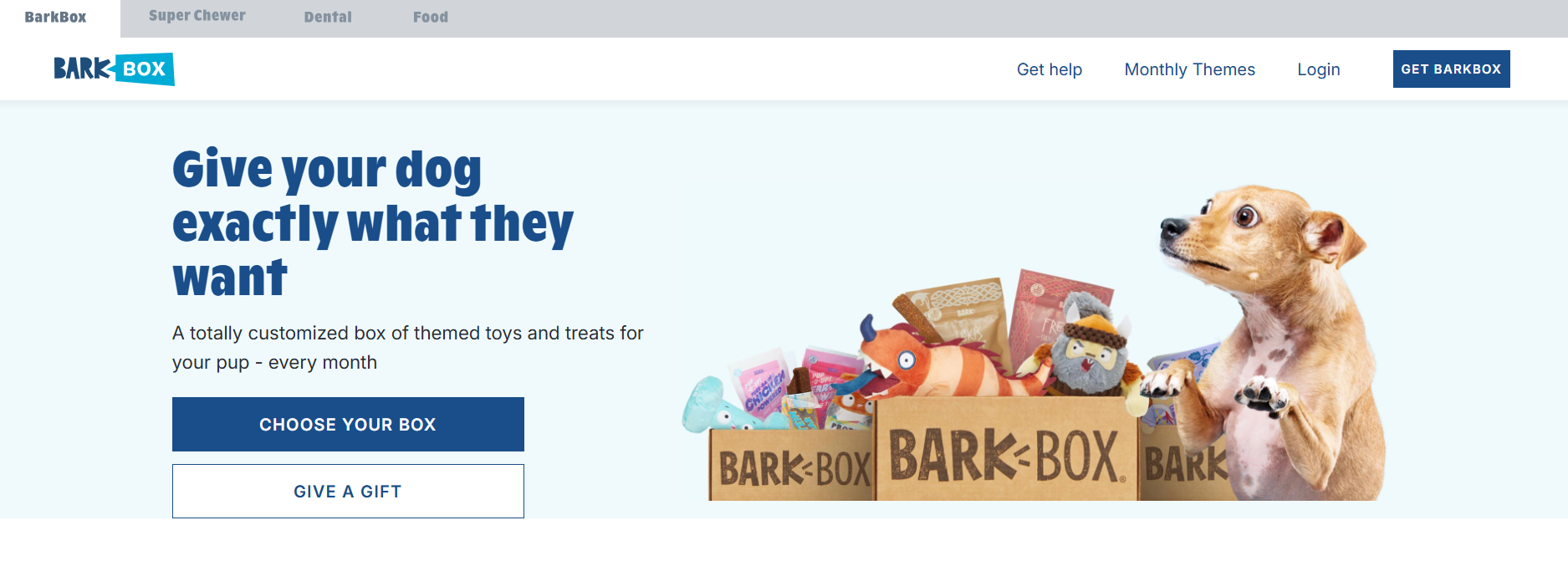 Capture d'écran du site web BarkBox
