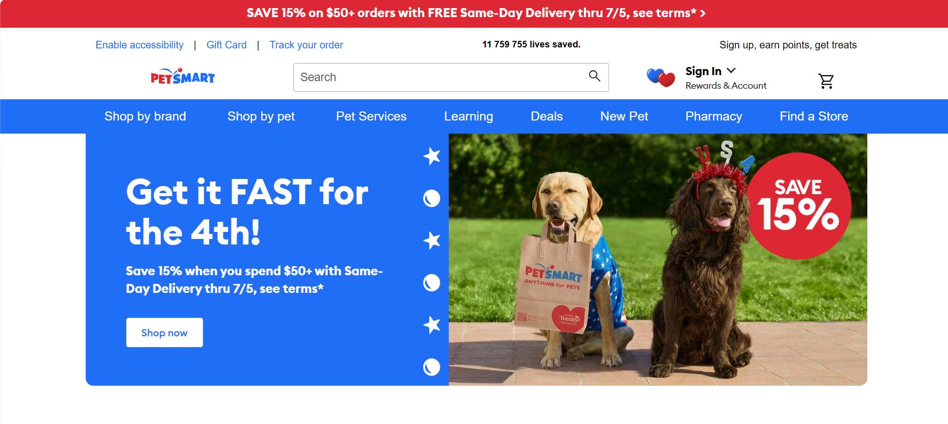 Capture d'écran du site web PetSmart