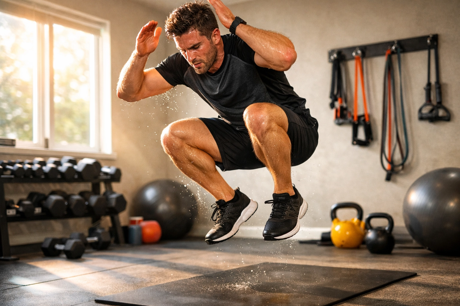 Séance HIIT dynamique illustrant l’activité physique et la clarté mentale